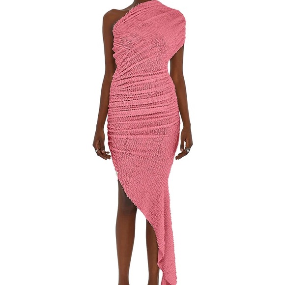 Elegant Asymmetrical One-Shoulder Dress in Mint Green - Picture 3 of 3